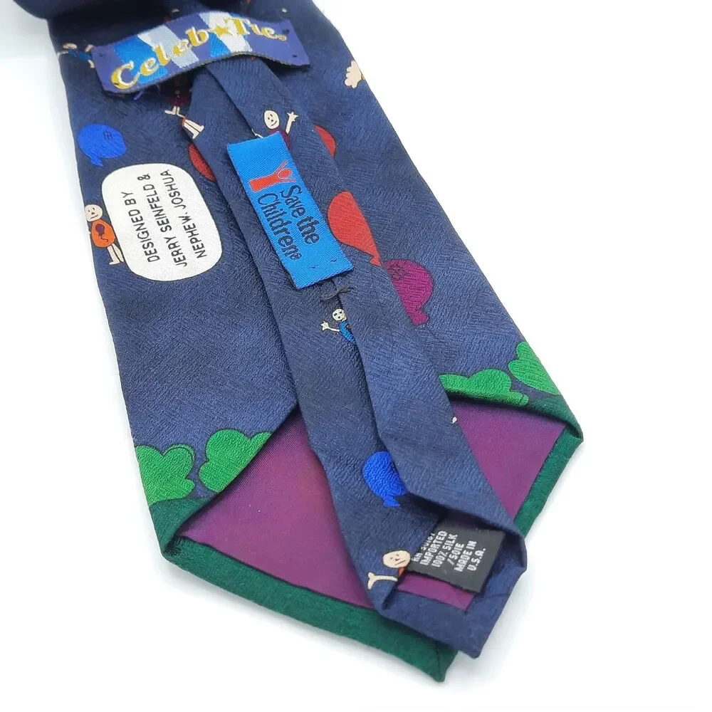 Vintage Save The Children Celeb Silk Tie Designer JERRY SEINFELD/Nephew Joshua